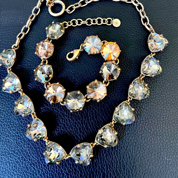 Stella & Dot Rhinestone Necklace Bracelet Set Light Amber Gold Tone Setting - Picture 2 of 9